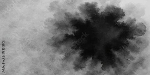 Dark black smoke and white light mist abstract texture on night sky background