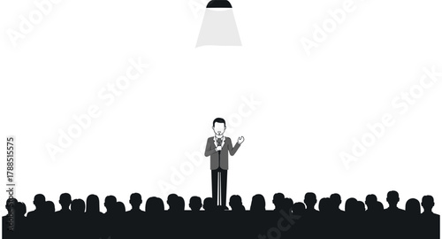 Monochrome speaker spotlight in front of engaged audience