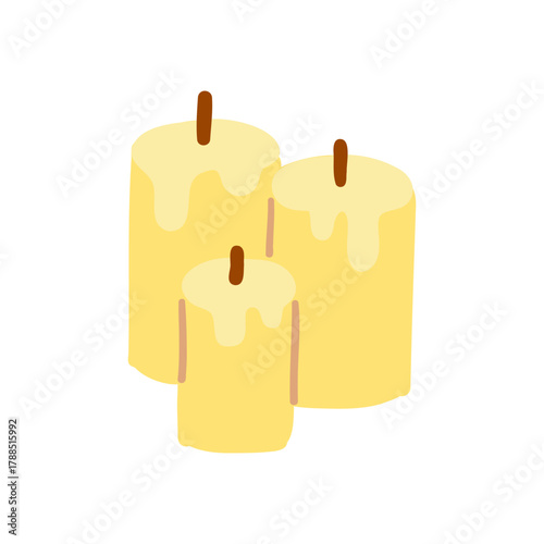 Set of wax candles. Cozy home atmosphere, hygge, relaxation and comfort. Hand drawn vector illustration