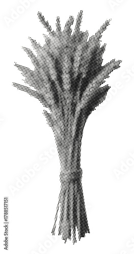 wheat bundle isolated retro halftone vintage dots texture cut-out tied stalks collage element for mixed media agriculture harvest rural organic food design