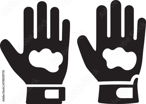 Black silhouette of a pair of work gloves with white palm patches silhouette
