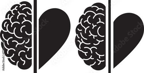 Split brain and heart silhouette symbolizing logic and emotion