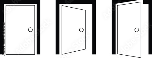 Door icons set. Open, close door. Doors collection. Opened entrance door set flat style - Vector Illustration !