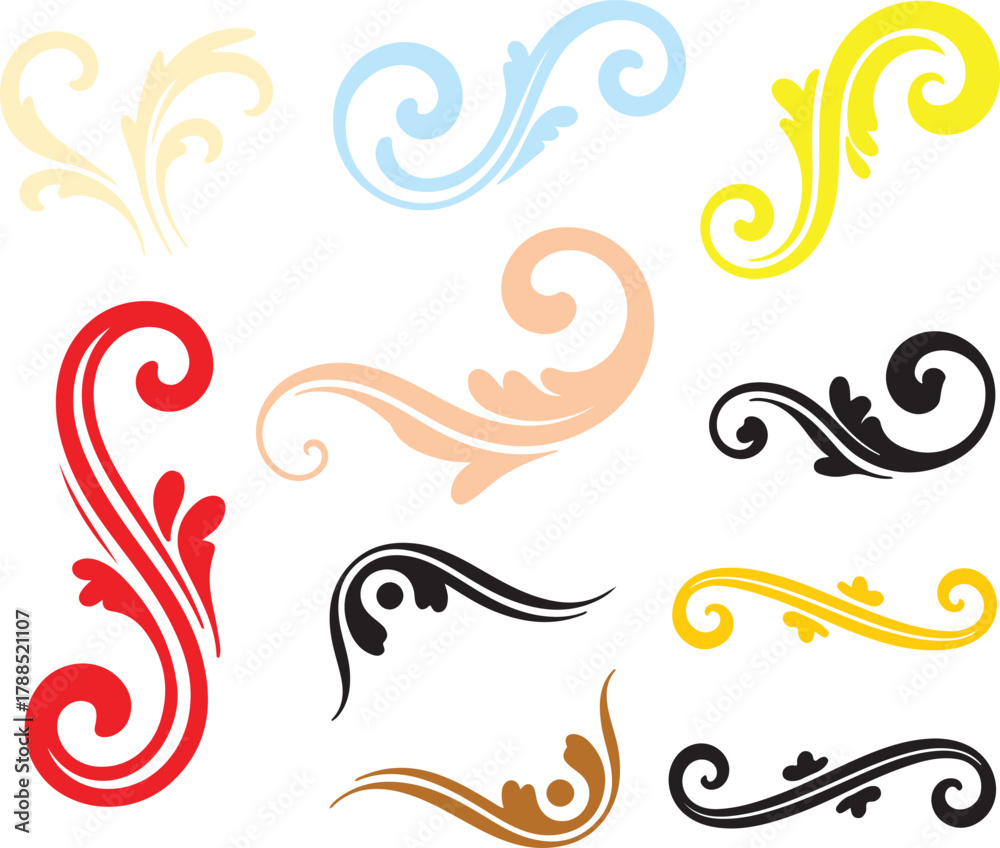 Fototapeta premium Vector floral design elements set for vintage tattoo art and scroll pattern illustration