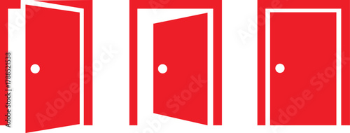 Door icons set. Open, close door. Doors collection. Opened entrance door set flat style - Vector Illustration !