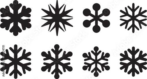 Snowflake Silhouette Set Black and White Geometric Winter Icon Illustration Collection
