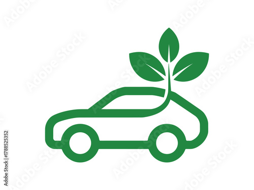 Green eco car with leaf, representing sustainable transportation and environmentally friendly automotive technology
