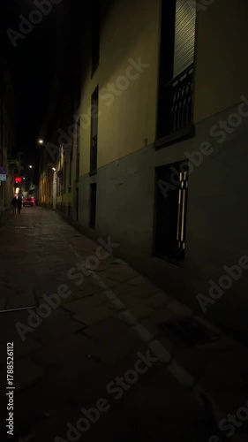 Street at night. Walking the streets at night. Milan, Italy.