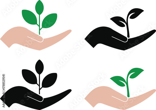 leaf with hand icon silhouette