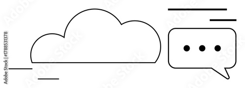 Cloud shape connected to a speech bubble, symbolizing data sharing and communication. Ideal for technology, messaging, networking, cloud storage, collaboration, digital ideas, and minimalistic