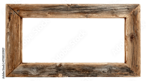 Rustic wood picture frame border isolated on a transparent background