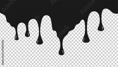 Wavy black ink illustration. Black ink drip illustration. Abstract black ink drip on transparent background. Black ink splash illustration. Stylish dripping ink effect illustration