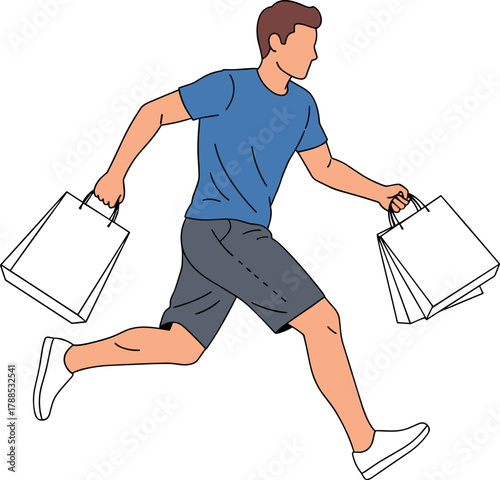 Man in athletic wear running with shopping bags