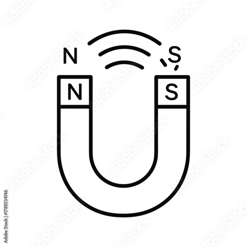 Horseshoe magnet with north and south poles and magnetic field lines