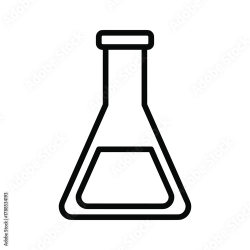 Laboratory flask with liquid, science experiment equipment icon