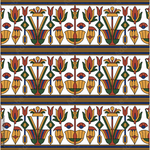 Ancient Egyptian Floral Seamless Pattern with Traditional Ornament Design