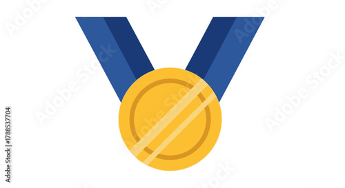 Gold medal with blue ribbon, representing achievement, victory, and excellence