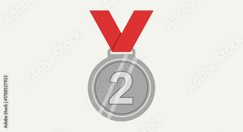Silver medal with red ribbon for second place in a competition, achievement award