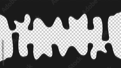 Wavy black ink illustration. Black ink drip illustration. Abstract black ink drip on transparent background. Black ink splash illustration. Stylish dripping ink effect illustration