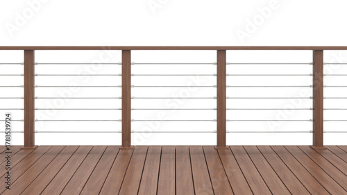 Wooden deck with louvre railing isolated on a transparent background