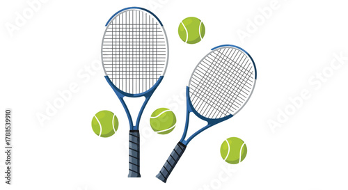 A classic tennis racket lies next to a pile of bright yellow tennis balls on a white background
