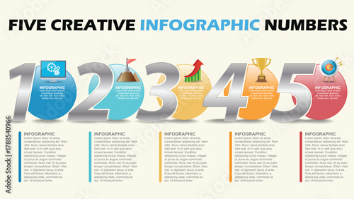 Five Creative Infographic Numbers From One To Five With Colorful Icons And Modern Design