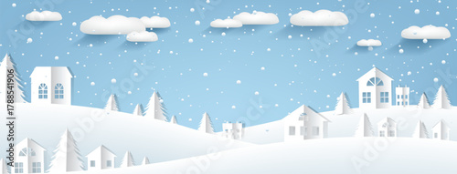 Winter Paper Landscape With Snowfall
