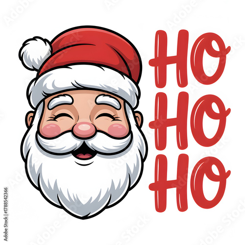 Wallpaper Mural Cheerful Cartoon Santa Face with Red Hat and "HO HO HO" Holiday Typography Illustration Torontodigital.ca