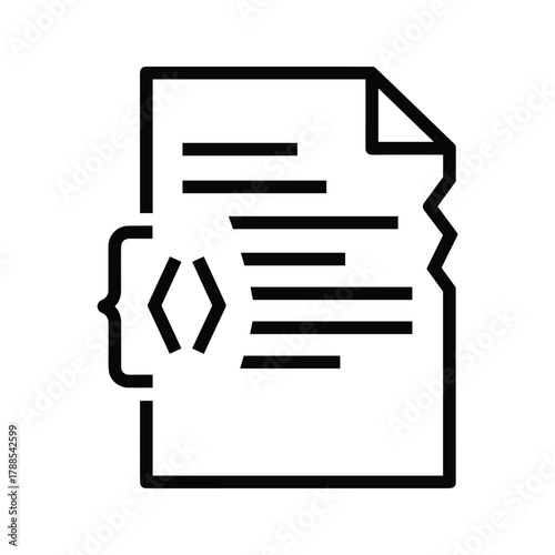 Code snippet icon with curly braces and angle brackets on a document