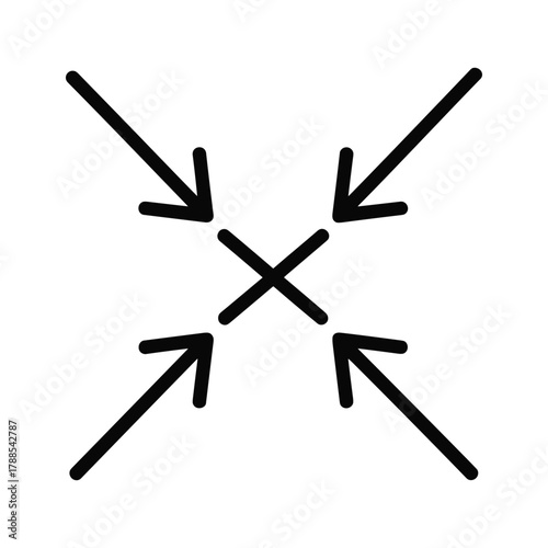 Four arrows pointing inwards towards a central point, symbolizing convergence or a meeting point