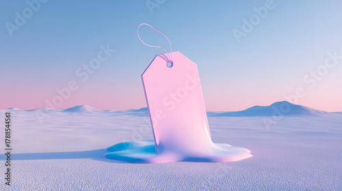 A price tag melting on the snow, symbolizing exorbitant Christmas spending