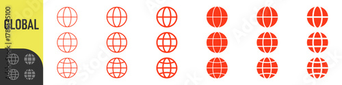 Global, Globe or world icon set. website icon in editable stroke, outline. for global network, internet, web, and international concepts, world, website, communication, and worldwide networking 