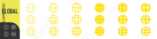 Global, Globe or world icon set. website icon in editable stroke, outline. for global network, internet, web, and international concepts, world, website, communication, and worldwide networking 