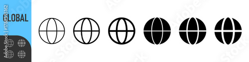 Global, Globe or world icon set. website icon in editable stroke, outline. for global network, internet, web, and international concepts, world, website, communication, and worldwide networking 