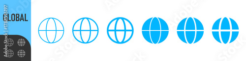 Global, Globe or world icon set. website icon in editable stroke, outline. for global network, internet, web, and international concepts, world, website, communication, and worldwide networking 