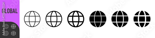 Global, Globe or world icon set. website icon in editable stroke, outline. for global network, internet, web, and international concepts, world, website, communication, and worldwide networking 