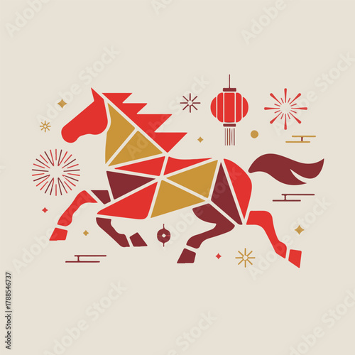 Dynamic Geometric Running Horse for Chinese New Year
