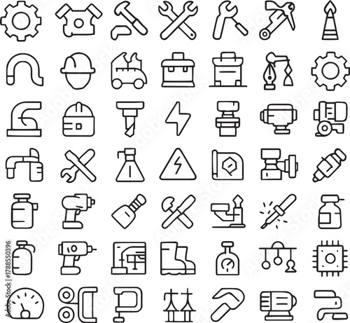 Industrial, engineering, and science tools line icons collection Vector