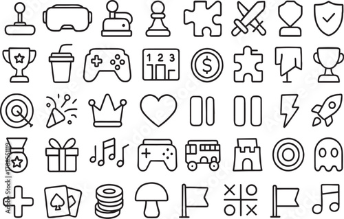 Gaming and entertainment line icons for apps and websites projects Vector