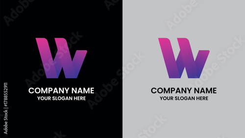 A modern gradient letter W logo with overlapping shapes, vibrant pink-purple colors, and clean typography. Ideal for tech, startup, media, and creative brands
