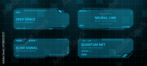 Futuristic head-up display elements for creative digital interface design. User interface for augmented reality and virtual reality concepts.