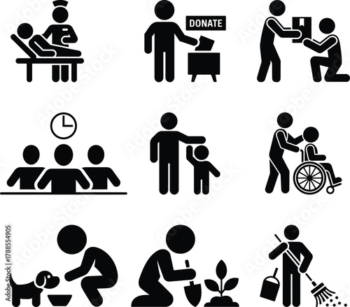 Icons of volunteering, charity, and care for community service