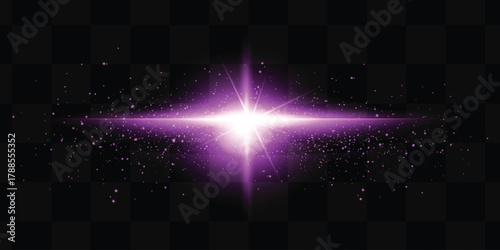 Radiant purple laser beam with neon light streak and isolated flashe. Light, purple, line, flare, effect elegant. Glow light effect, Starburst with sparkles, purple glowing lights effects