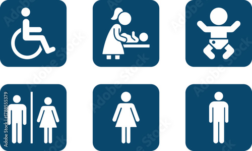 Public utility icons for accessibility, baby care, and restrooms