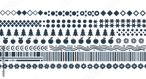 Collection of decorative seamless pattern borders featuring geometric shapes and nature motifs