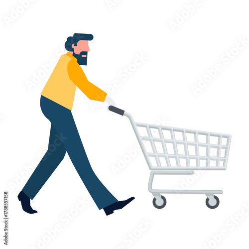 3d illustration of man pushing shopping cart full of money in supermarket