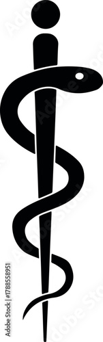 simple black silhouette of the rod of asclepius medical symbol or aesculapian staff