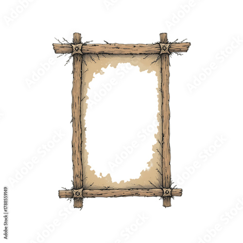 Antique empty wooden picture frame border isolated on white background