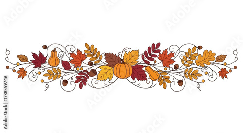 Autumn Harvest Border Fall Leaves Pumpkins and Decorative Floral Element american football