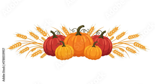Thanksgiving Pumpkins and Wheat Autumn Harvest Illustration american football